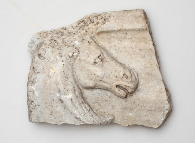 Fragment of a frieze with a horse's head.